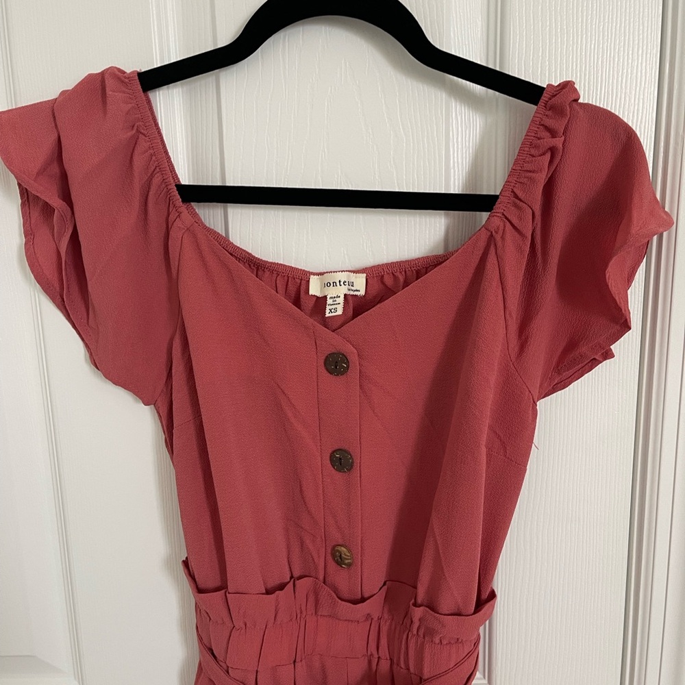 Pink Button-Front Jumpsuit